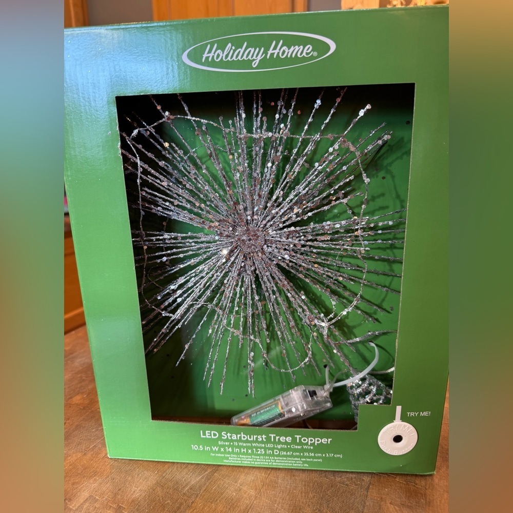 Silver LED Starburst Tree Topper Holiday Homes Christmas Tree Decoration NEW